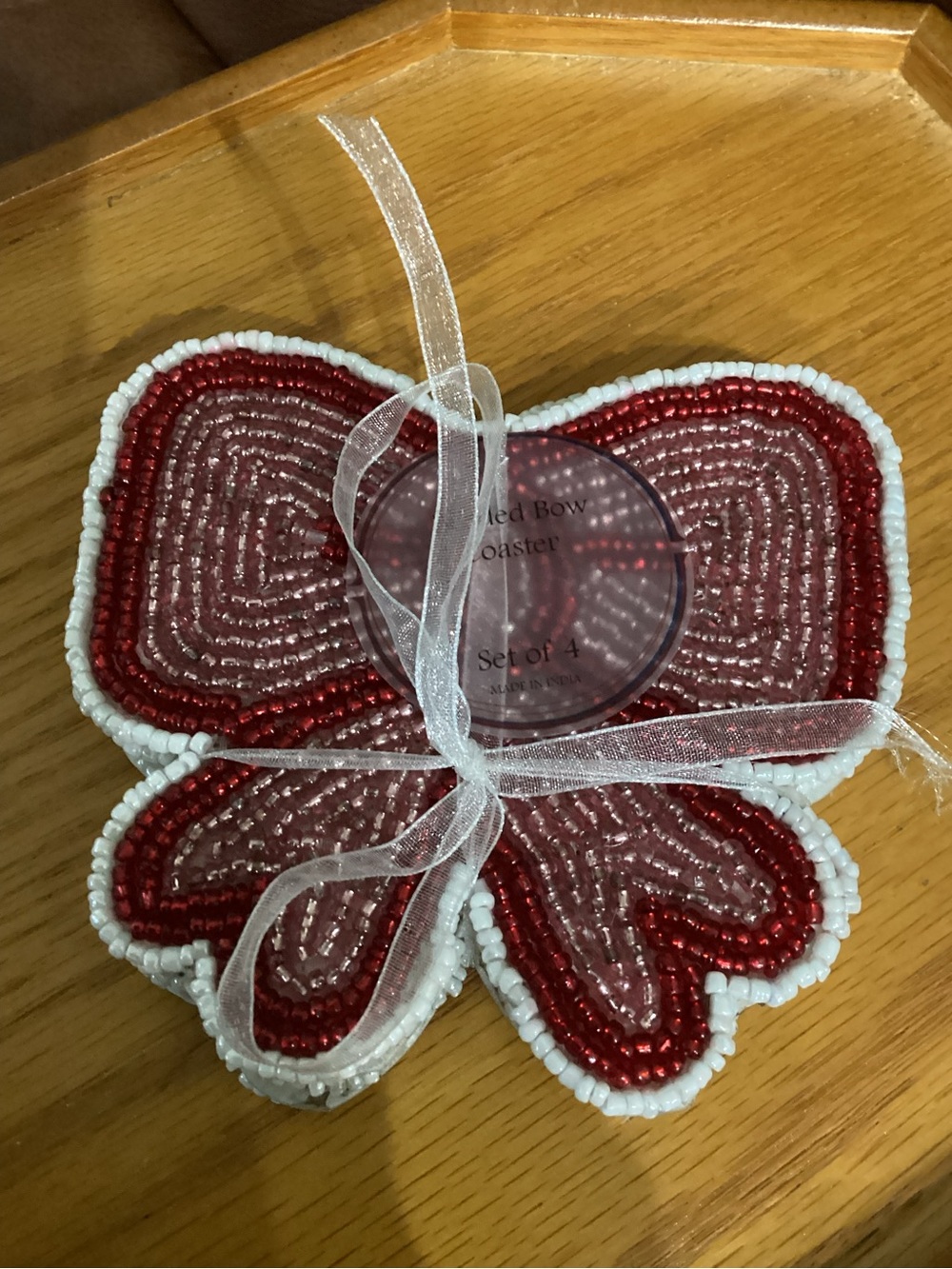 Beaded Red Bow Coaster Set (4)